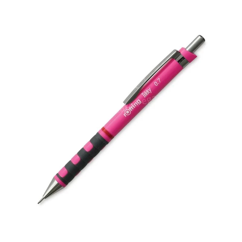 ROTRING Tikky tehnička olovka 0.7 mm neon pink – precizna mehanička olovka sa mesinganim mehanizmom, ergonomskim soft-touch gripom i fiksnim metalnim vrhom za pisanje i tehničko crtanje