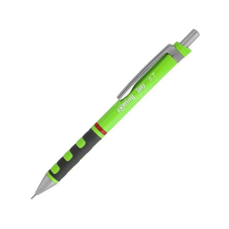 ROTRING Tikky tehnička olovka 0.7 mm neon zelena – precizna mehanička olovka sa mesinganim mehanizmom, soft-touch ergonomskim gripom i fiksnim vrhom za pisanje i tehničko crtanje