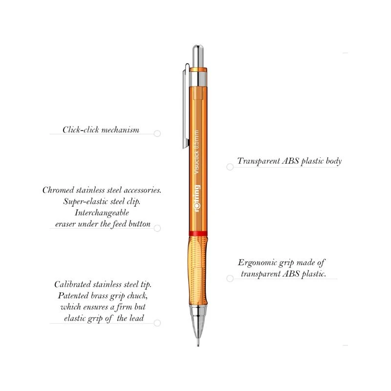 ROTRING Visuclick tehnička olovka 0.5 mm narandžasta – mehanička olovka sa klik mehanizmom i polimernom minom i ergonomskim trouglastim gripom za kreativno pisanje i crtanje