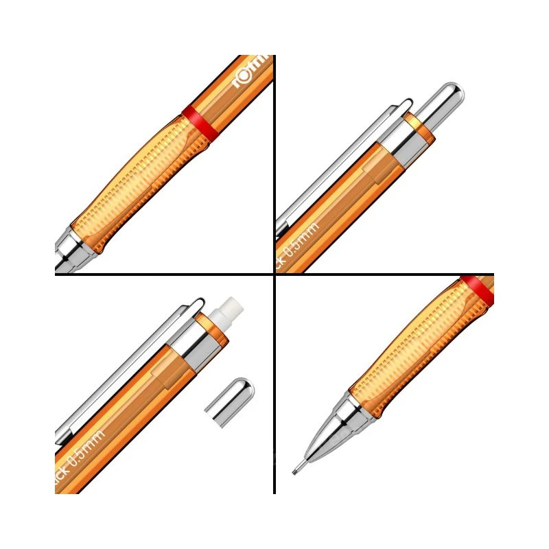 ROTRING Visuclick tehnička olovka 0.5 mm narandžasta – mehanička olovka sa klik mehanizmom i polimernom minom i ergonomskim trouglastim gripom za kreativno pisanje i crtanje
