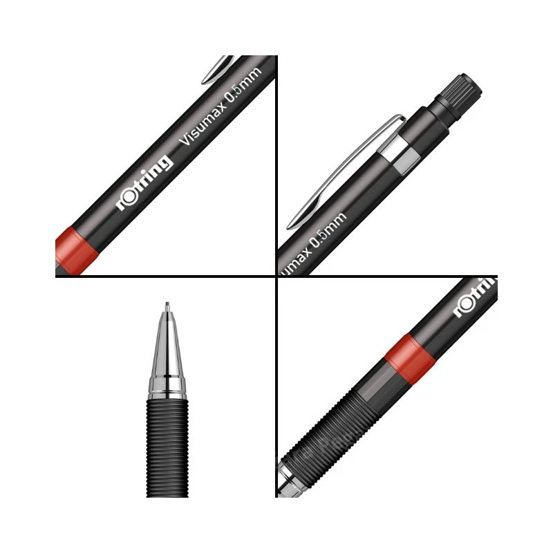 ROTRING Visumax tehnička olovka 0.5 mm crna – profesionalna mehanička olovka sa metalnim mehanizmom, uvlačivom minom i skrivenom gumicom za precizno pisanje i tehničko crtanje