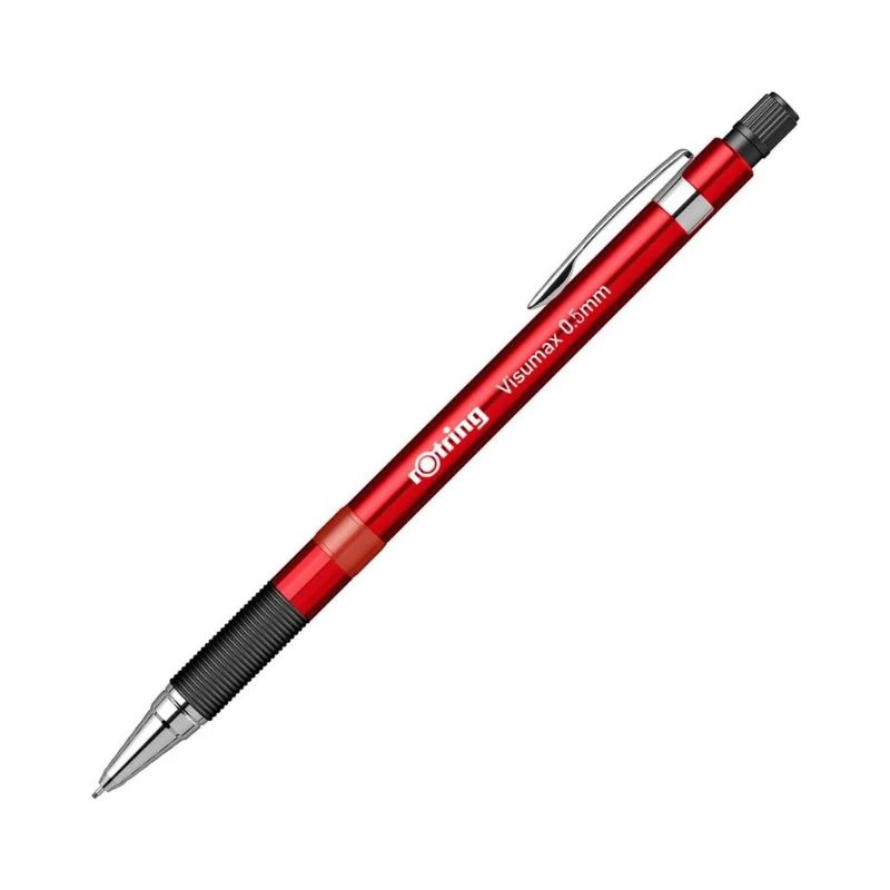 ROTRING Visumax tehnička olovka 0.5 mm crvena – profesionalna mehanička olovka sa metalnim mehanizmom, uvlačivom minom i skrivenom gumicom za precizno pisanje i tehničko crtanje