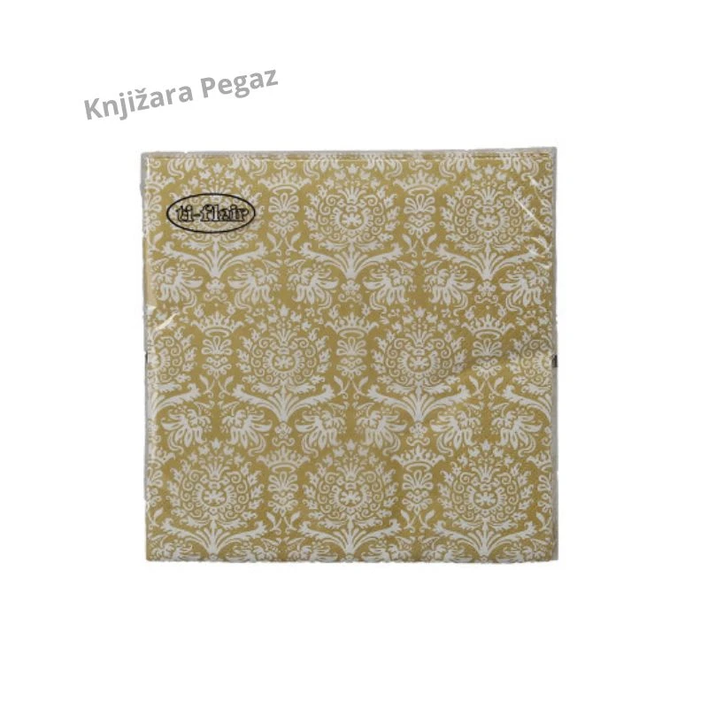 Spirit Events Everyday 01 salvete 33 × 33 cm 3-slojne 20/1 – zlatno-beli ornamentalni dezen
