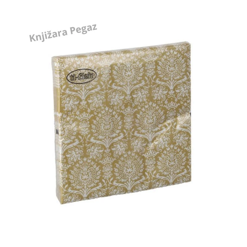 Spirit Events Everyday 01 salvete 33 × 33 cm 3-slojne 20/1 – zlatno-beli ornamentalni dezen
