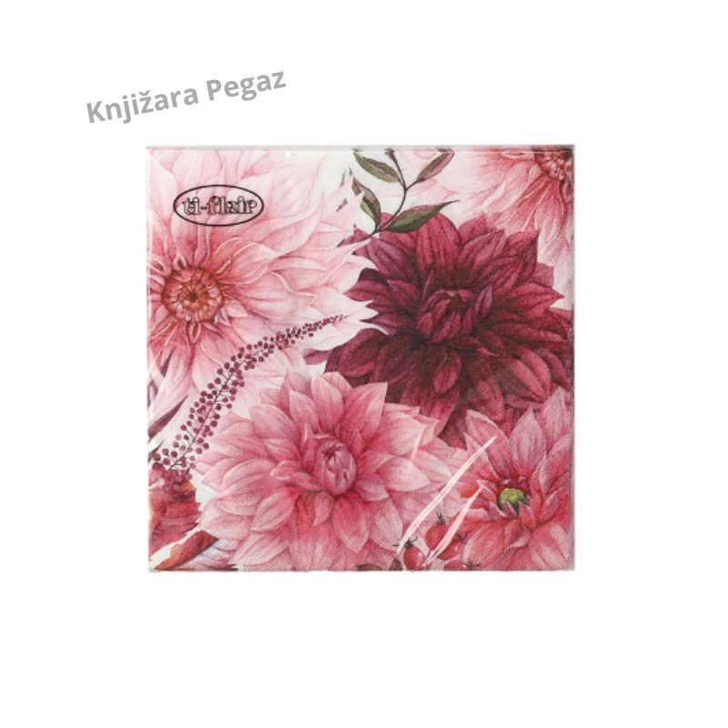 Spirit Events Flower 01 salvete 33 × 33 cm 3-slojne 20/1 – roze-bordo cvetni dezen