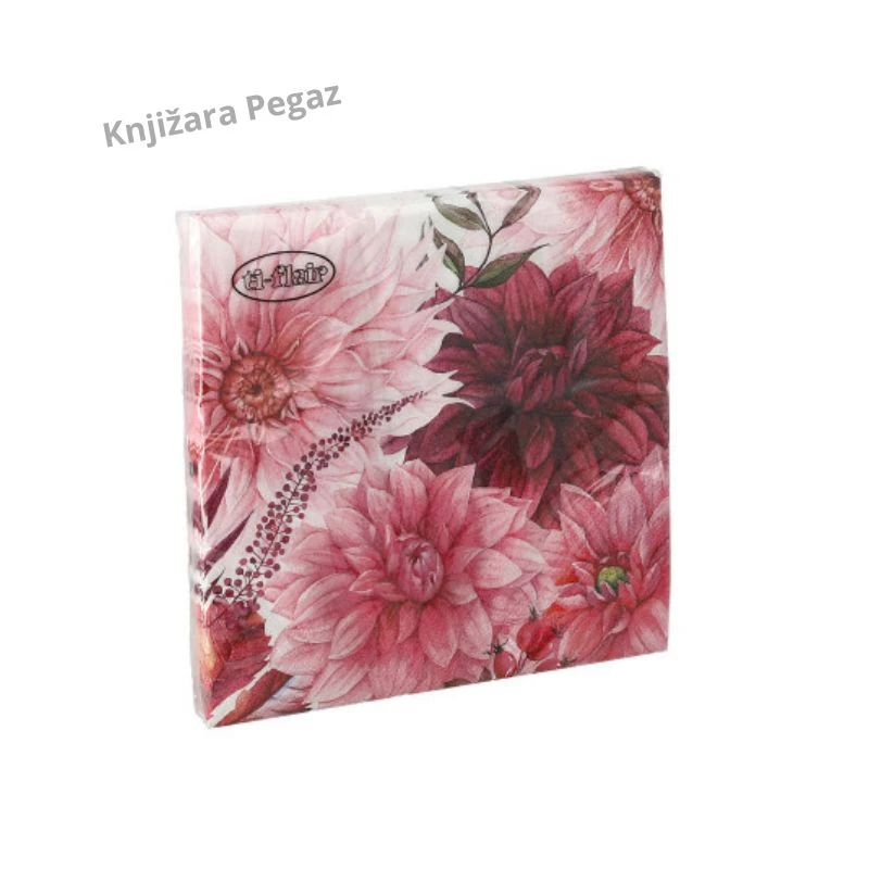 Spirit Events Flower 01 salvete 33 × 33 cm 3-slojne 20/1 – roze-bordo cvetni dezen