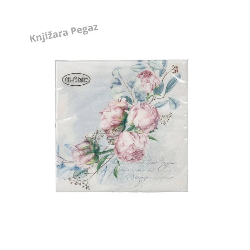 Spirit Events Flower 04 salvete 33 × 33 cm 3-slojne 20/1 – cvetni motiv roze božura