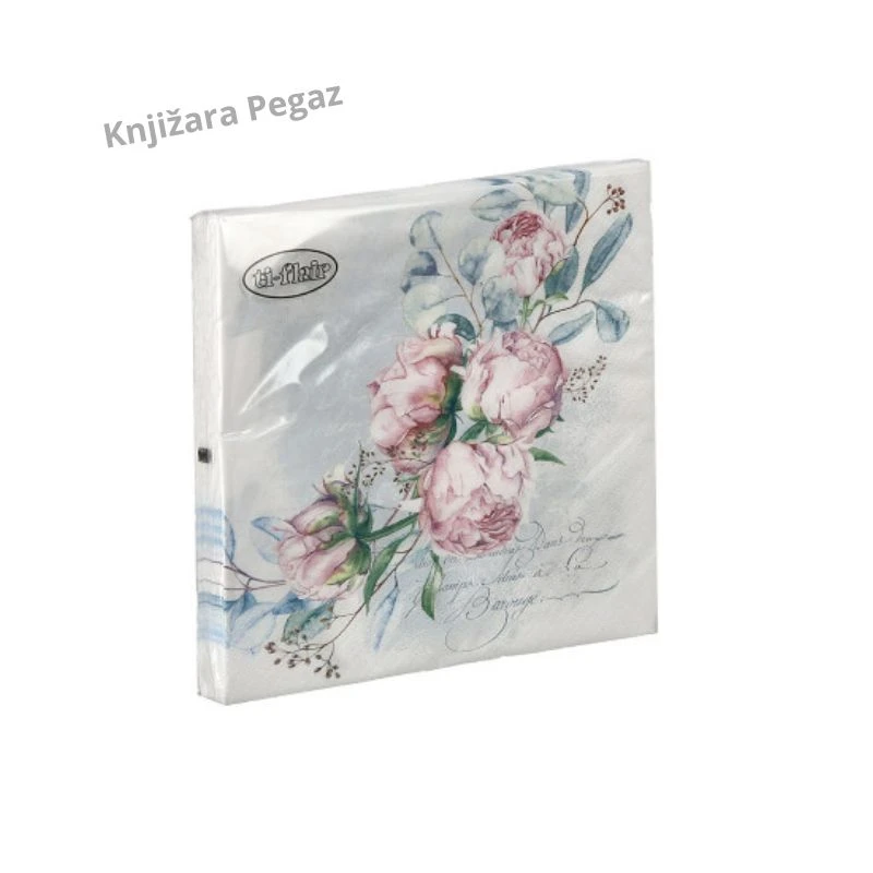 Spirit Events Flower 04 salvete 33 × 33 cm 3-slojne 20/1 – cvetni motiv roze božura