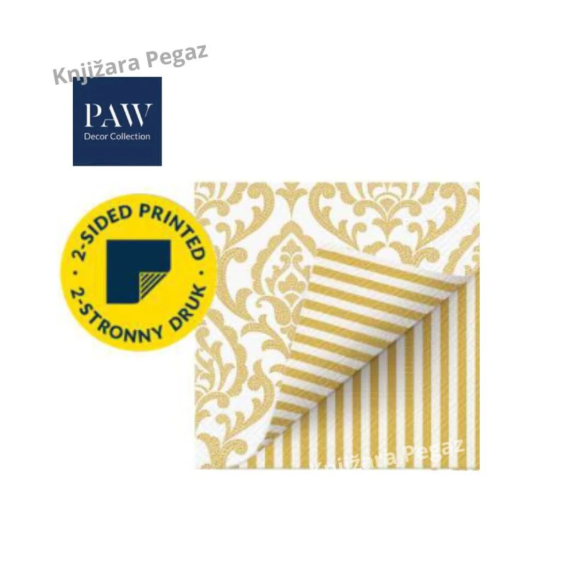 PAW Lux double design portuguese troslojne dvostrane salvete 33x33 cm, zlatno bele papirne salvete od 20 kom. za svečanu trpezu