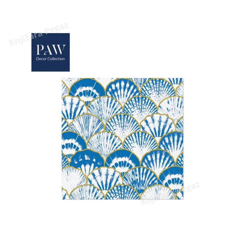 PAW Lux salvete Japanese Seashells 33x33 1/20 NS34909 – troslojne dekorativne salvete sa motivom školjki u plavo-zlatnom dizajnu za elegantnu i modernu trpezu