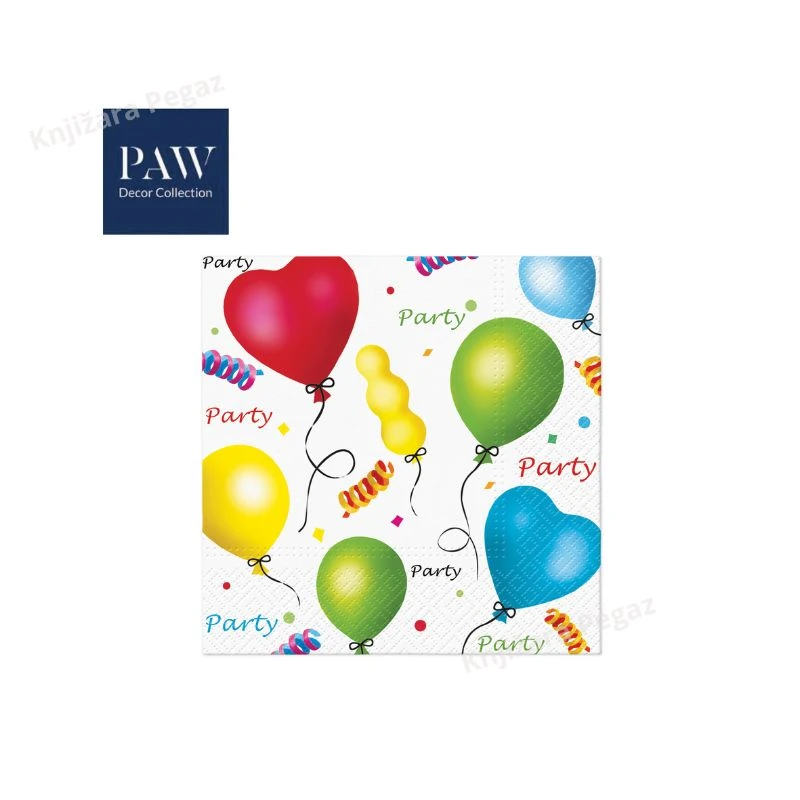 PAW Lux Party papirne salvete 33x33 1/20 NS34912 – šarene troslojne salvete sa motivom balona i konfeta za rođendane, dečije proslave i party dekoraciju stola