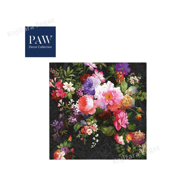 Salvete PAW LUX ROSES ON VELVET NS 34915 33x33cm troslojne luksuzne papirne salvete sa motivom ruža na tamnoj podlozi za elegantnu dekoraciju stola