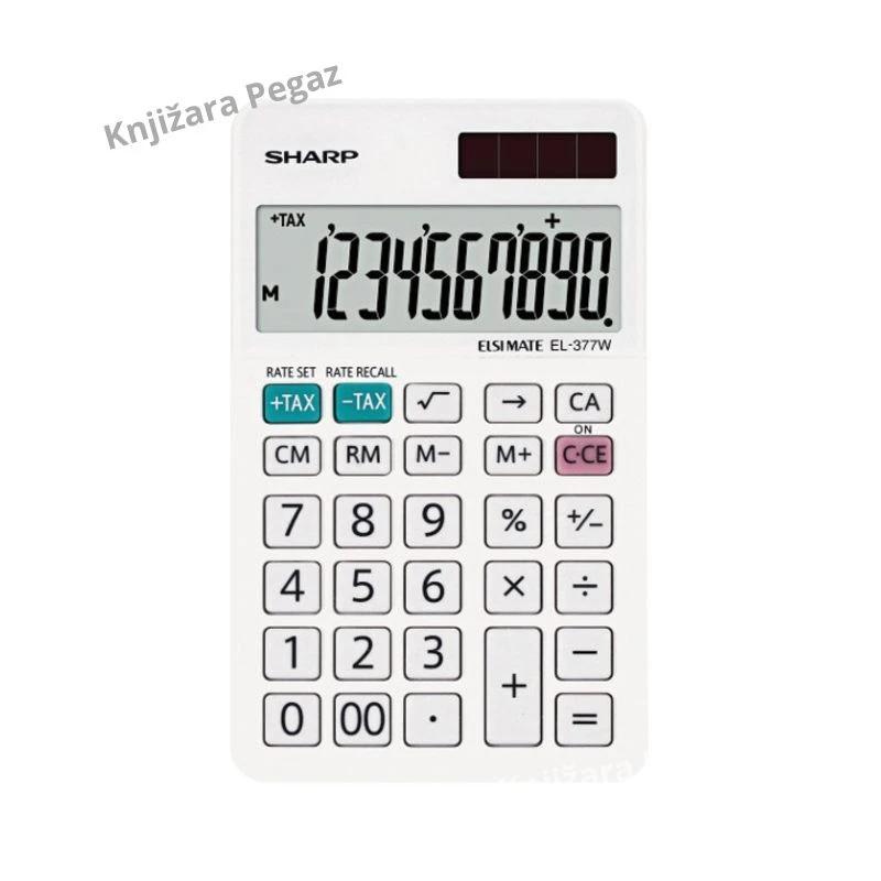 Sharp EL-377W komercijalni stoni kalkulator 10 cifara TAX solarni beli
