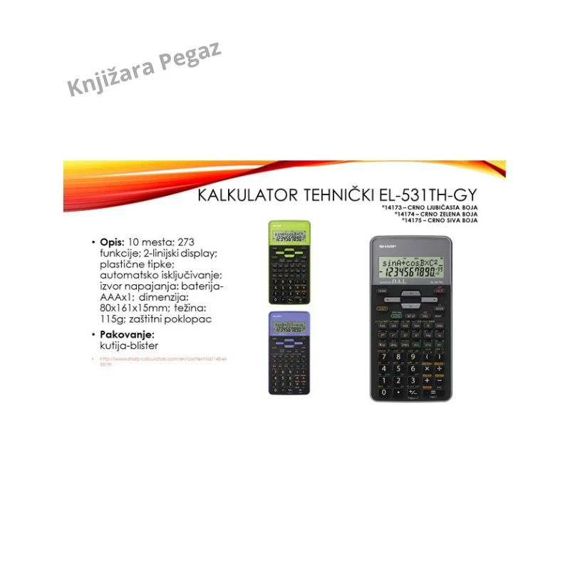 Sharp EL-531TH-GY tehnički naučni kalkulator 273 funkcije 10 cifara crno-sivi