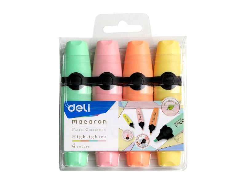 Signiri Deli Macaron 1/4 – set 4 pastelne boje (žuta, zelena, roze, narandžasta), brzo sušenje, netoksični, debljina linije 1-5 mm