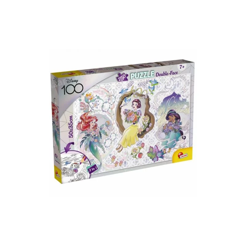 Lisciani Disney 100 Princeze slagalica 250 delova 2u1 – složi i oboji puzzle za decu sa omiljenim Disney princezama