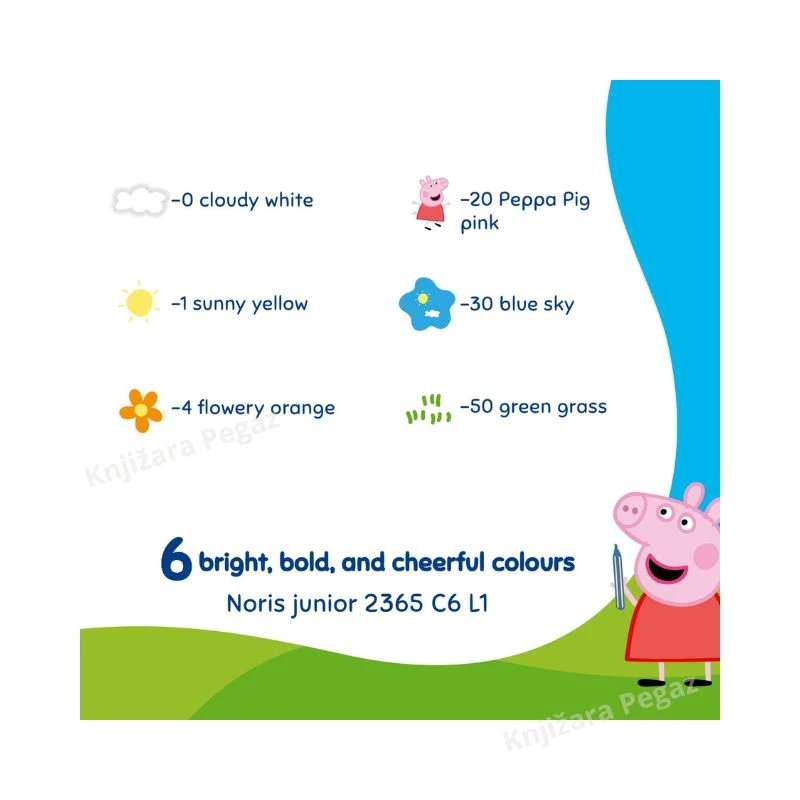 STAEDTLER Noris Junior Peppa Pig krede za crtanje po asfaltu 1/6, dečije jumbo krede za ulicu i beton, perive krede u boji za decu 2+ model 2365 C6 L1