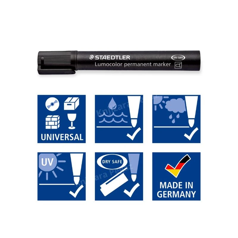 Staedtler Lumocolor permanentni marker sa oblim vrhom 2 mm, crni, vodootporan i otporn na razmazivanje, idealan za školu, kancelariju, crtanje i označavanje gotovo svih površina.