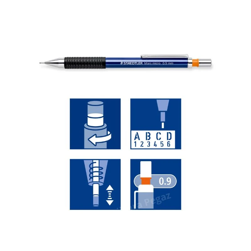Staedtler Mars micro tehnička olovka 0.9 mm za precizno pisanje i tehničko crtanje sa metalnim klipom, neklizajućom gumiranom drškom i ugrađenom gumicom