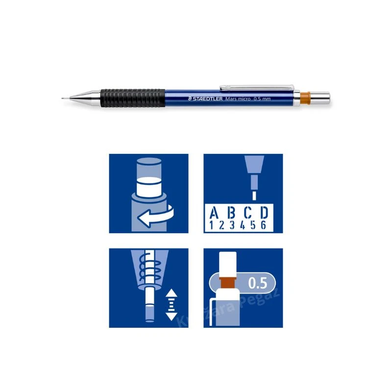 Staedtler Mars micro tehnička olovka 0.5 mm za precizno pisanje i tehničko crtanje sa metalnim klipom, gumiranom neklizajućom drškom i ugrađenom gumicom