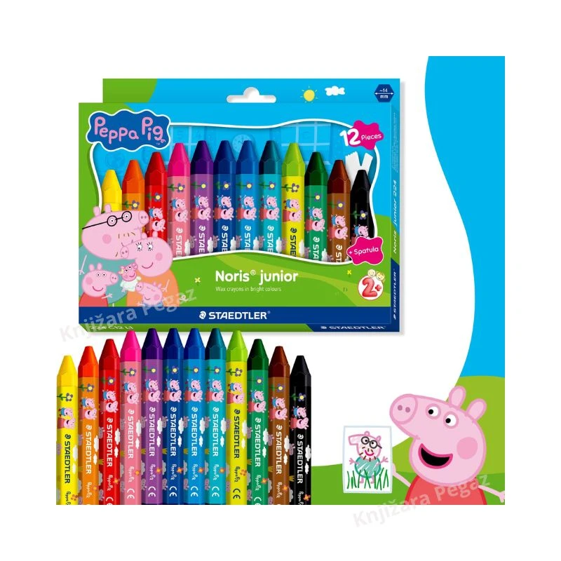 STAEDTLER Noris Junior Peppa Pig voštane bojice za decu 1/12 224 C12 L1, jumbo voštane boje od 12 boja + špatula, ergonomske bojice za najmlađe 2+ 