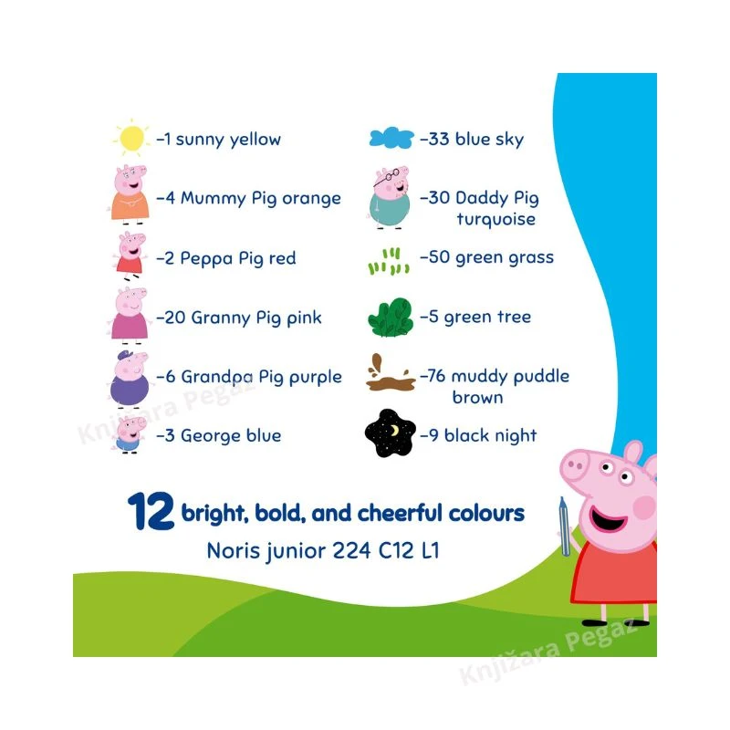 STAEDTLER Noris Junior Peppa Pig voštane bojice za decu 1/12 224 C12 L1, jumbo voštane boje od 12 boja + špatula, ergonomske bojice za najmlađe 2+ 