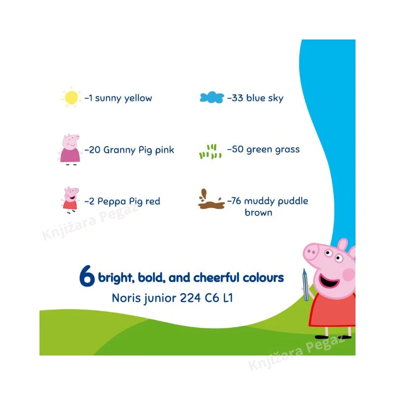 STAEDTLER Noris Junior Peppa Pig voštane boje za decu 1/6, jumbo voštane boje za crtanje i bojenje, 6 boja + špatula ,ergonomske voštane bojice za najmlađe 2+ model 224 C6 L1