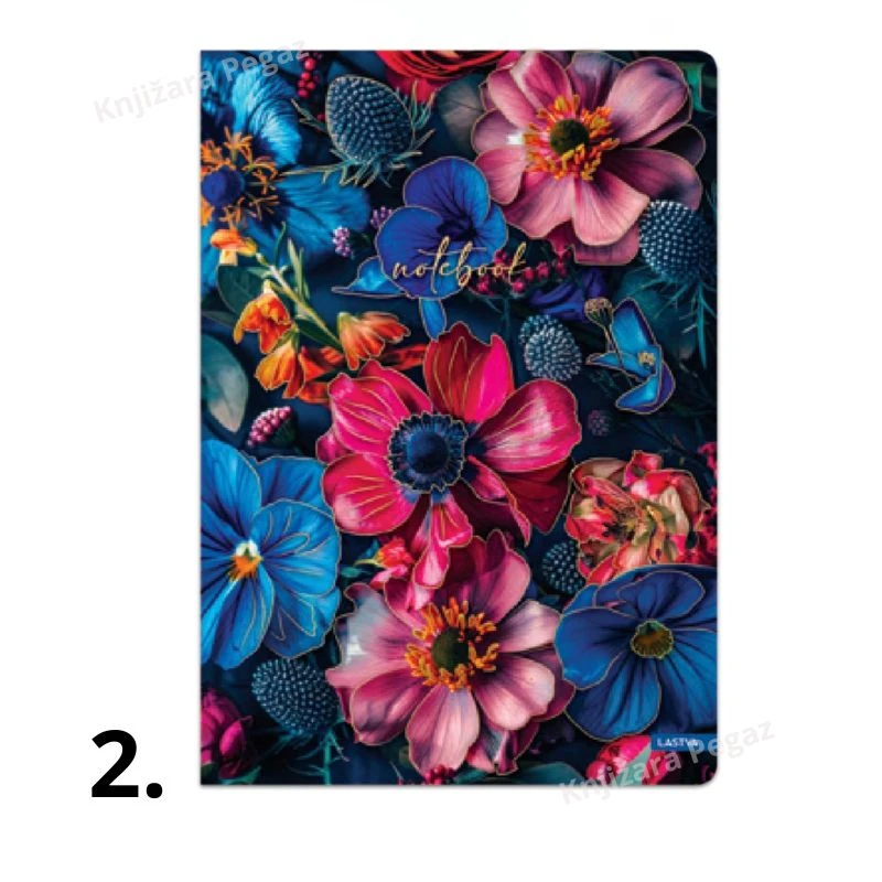 Sveska A4 kvadrati 96 lista Bloom Collection, Lastva, šivena školska sveska A4 sa cvetnim motivom i marginom