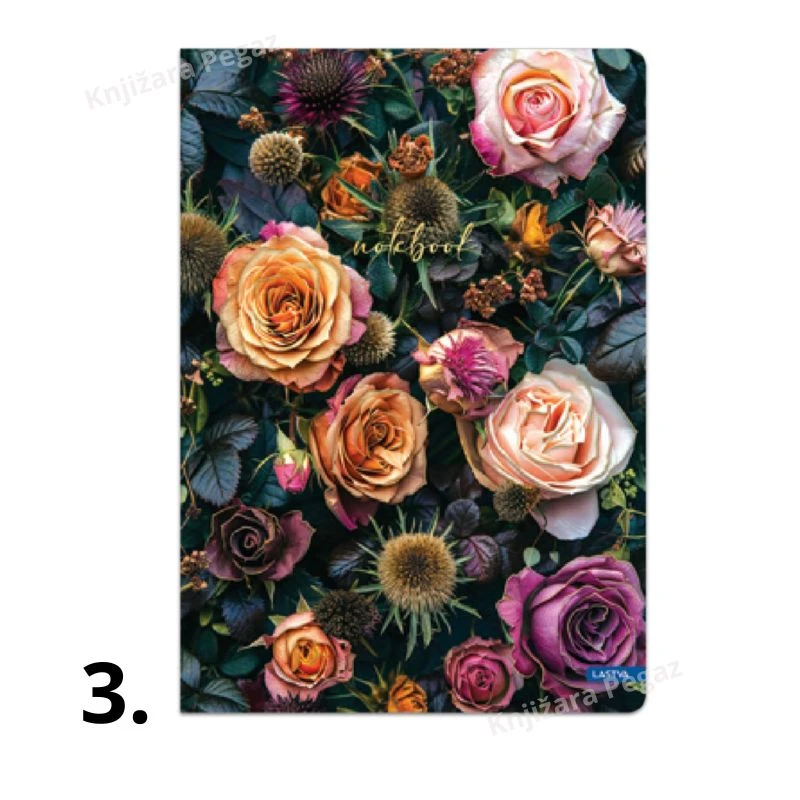 Sveska A4 kvadrati 96 lista Bloom Collection, Lastva, šivena školska sveska A4 sa cvetnim motivom i marginom