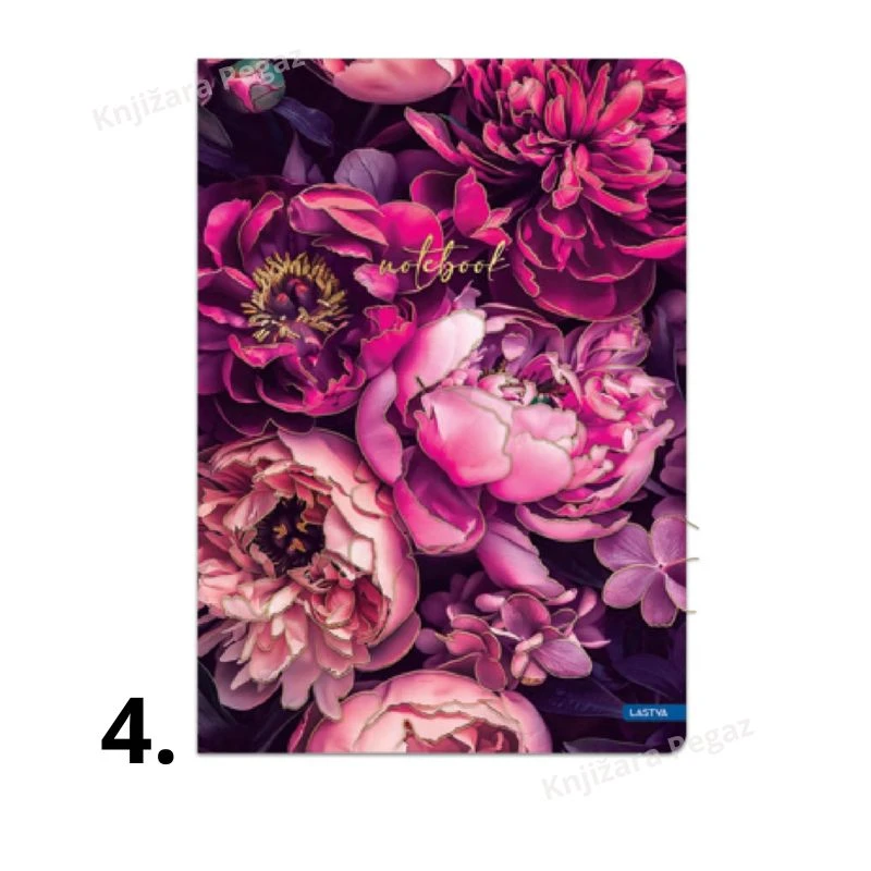 Sveska A4 kvadrati 96 lista Bloom Collection, Lastva, šivena školska sveska A4 sa cvetnim motivom i marginom