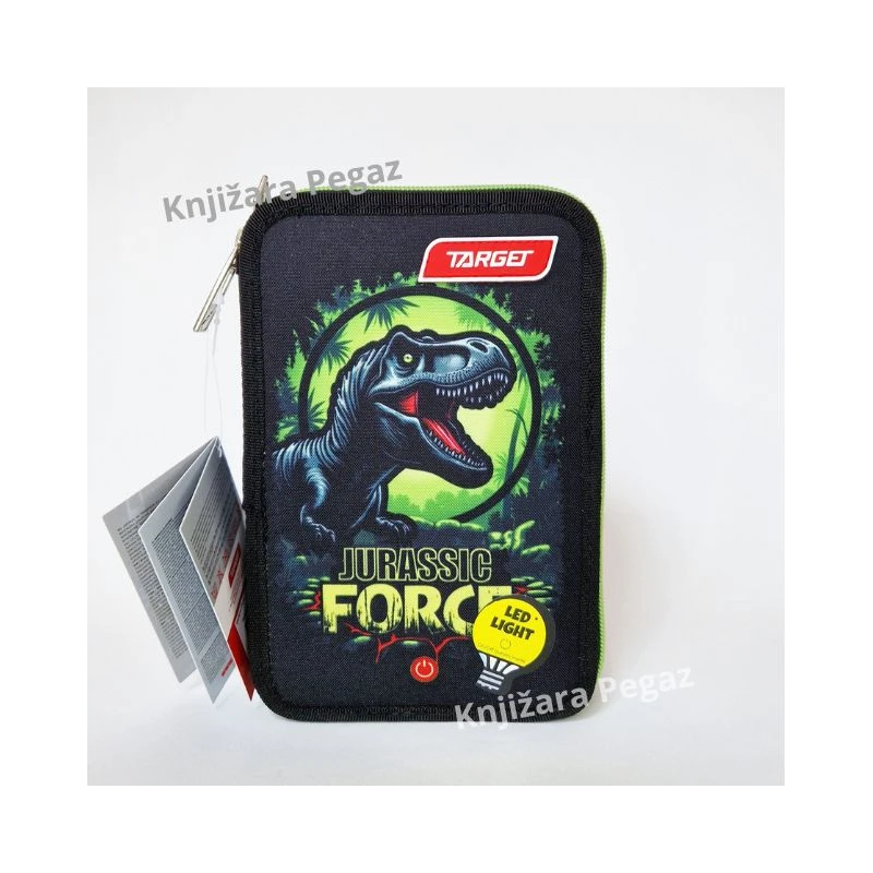 Target Jurassic Force dupla puna pernica sa LED svetlom, 2 pregrade i školski pribor 29833