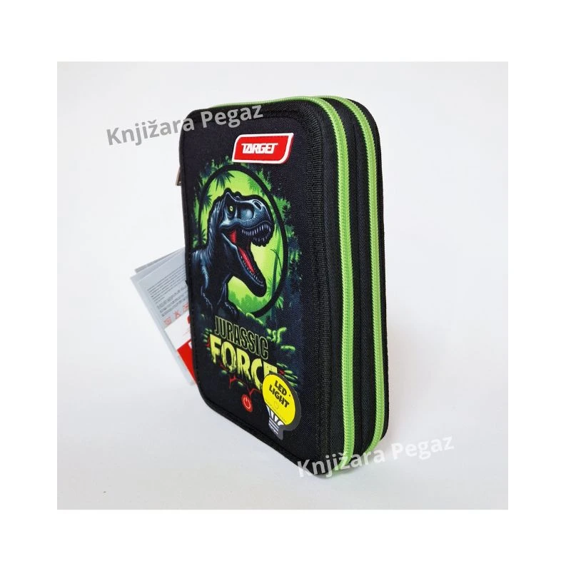 Target Jurassic Force dupla puna pernica sa LED svetlom, 2 pregrade i školski pribor 29833