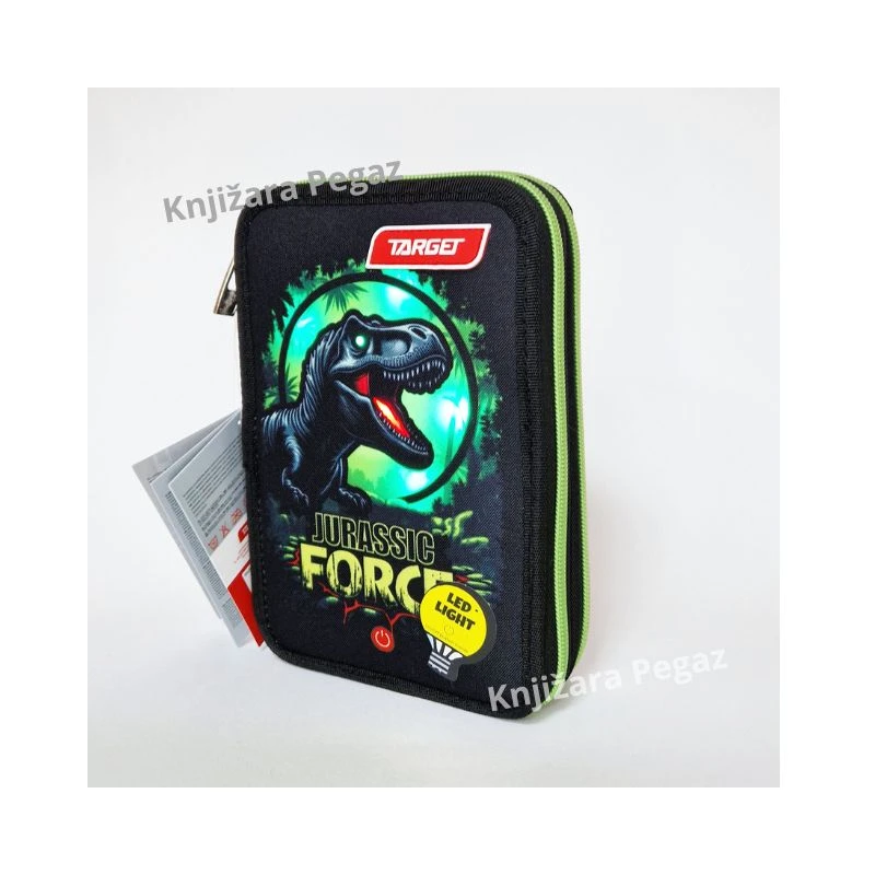 Target Jurassic Force dupla puna pernica sa LED svetlom, 2 pregrade i školski pribor 29833
