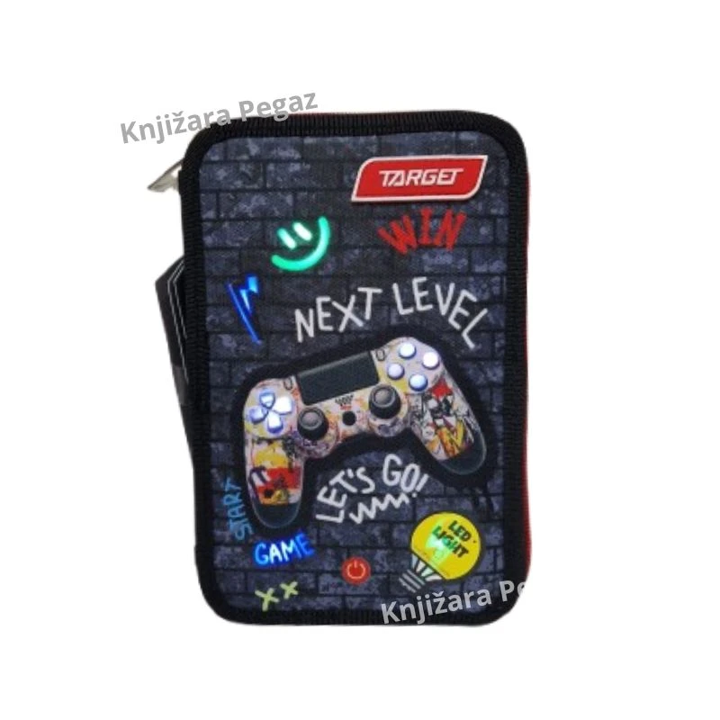 TARGET dupla puna LED pernica Urban Gaming 29832 sa školskim priborom, LED svetlom i 30 delova
