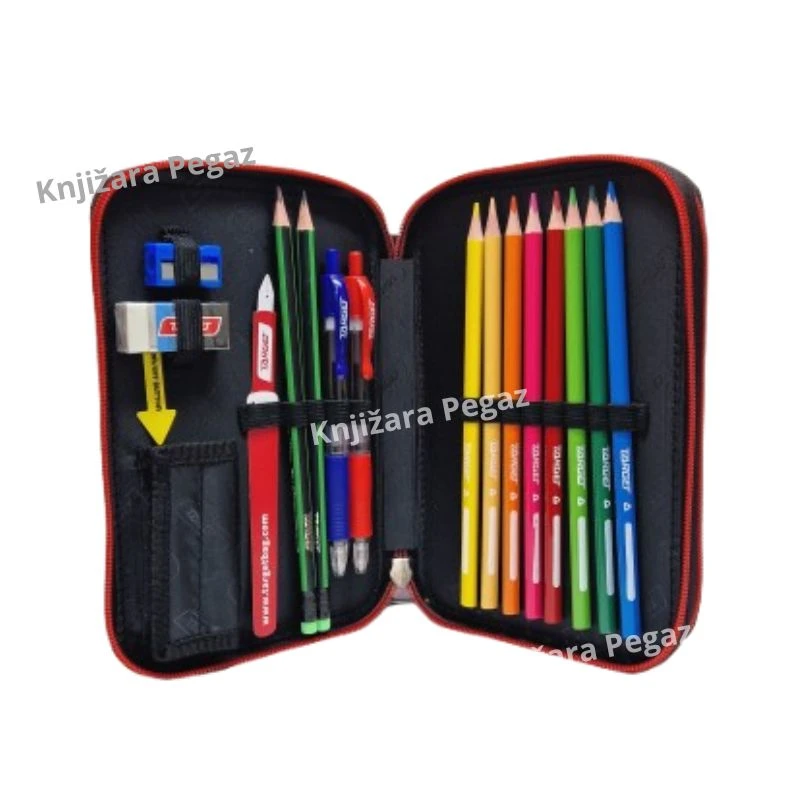 TARGET dupla puna LED pernica Urban Gaming 29832 sa školskim priborom, LED svetlom i 30 delova