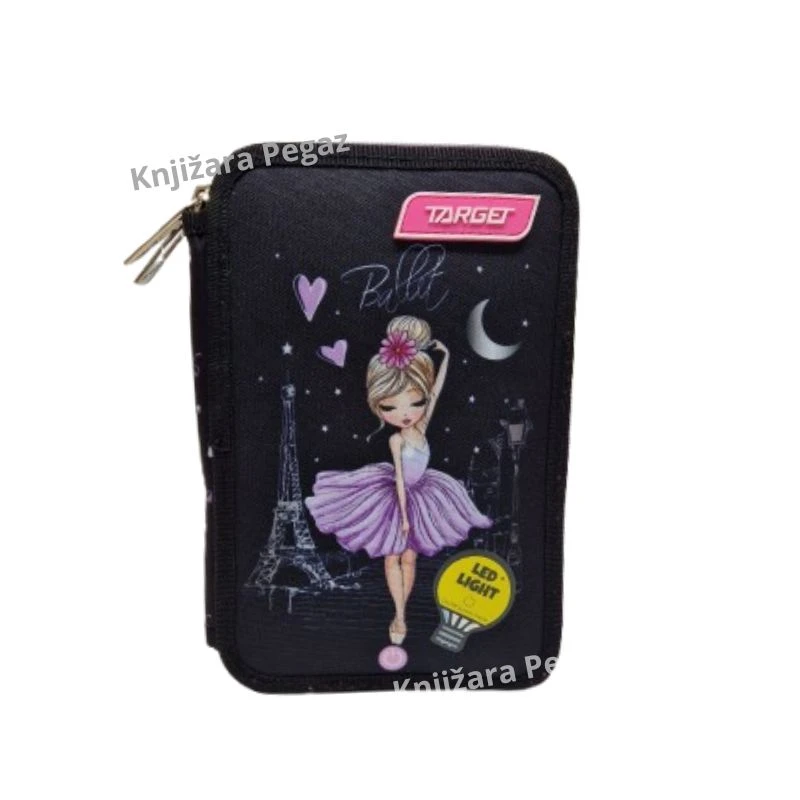 TARGET dupla puna LED pernica Prima Ballerina 29830 sa školskim priborom, LED svetlom