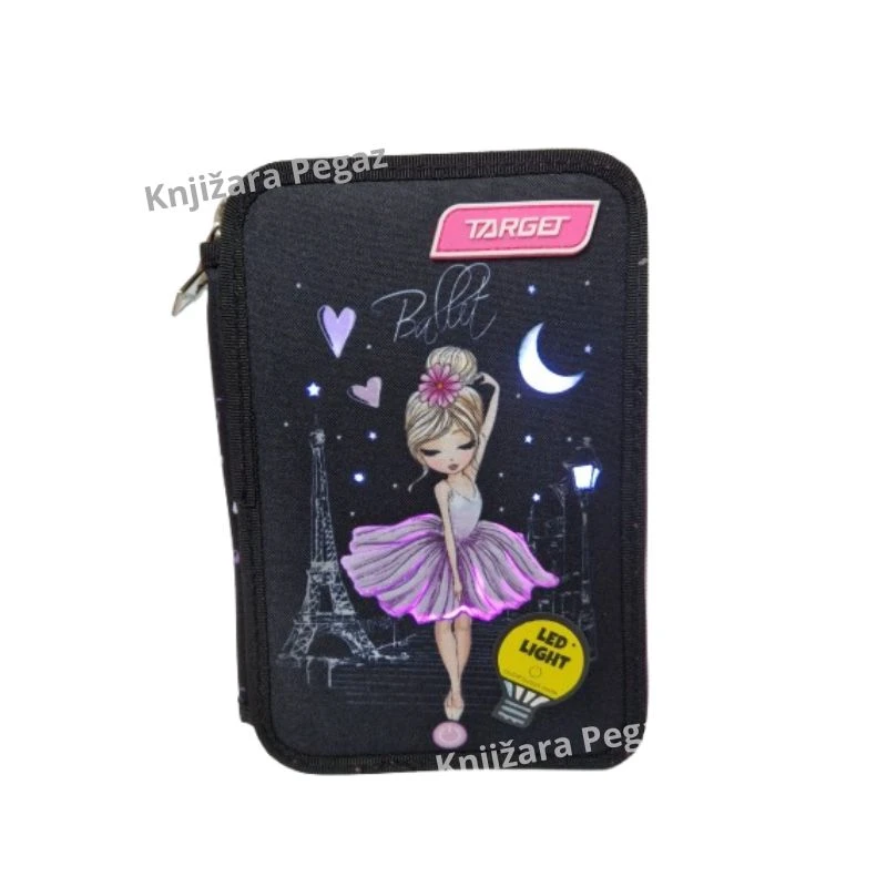 TARGET dupla puna LED pernica Prima Ballerina 29830 sa školskim priborom, LED svetlom