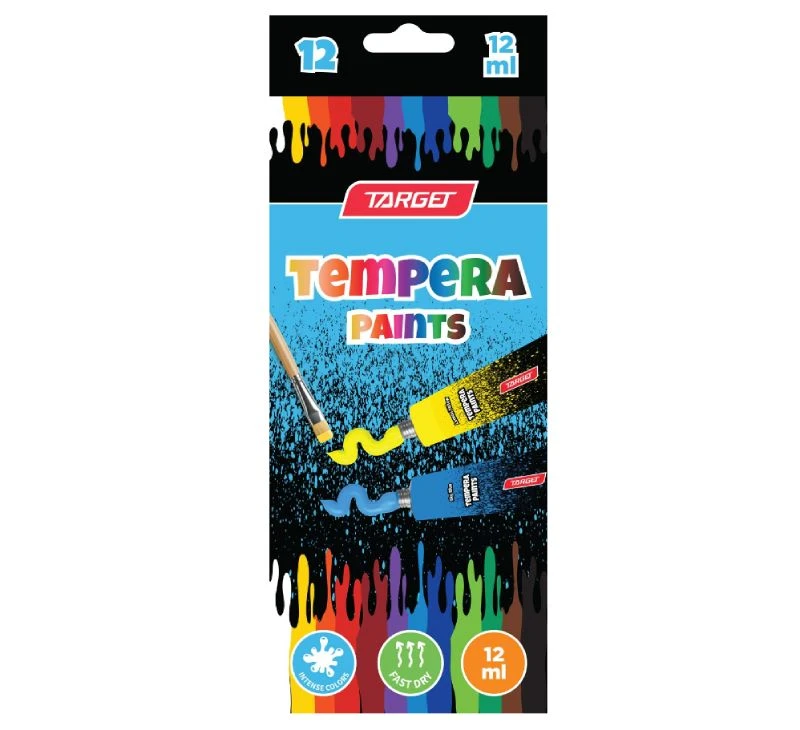 Target tempere 12x12ml – set intenzivnih brzosušećih školskih tempera u aluminijskim tubama