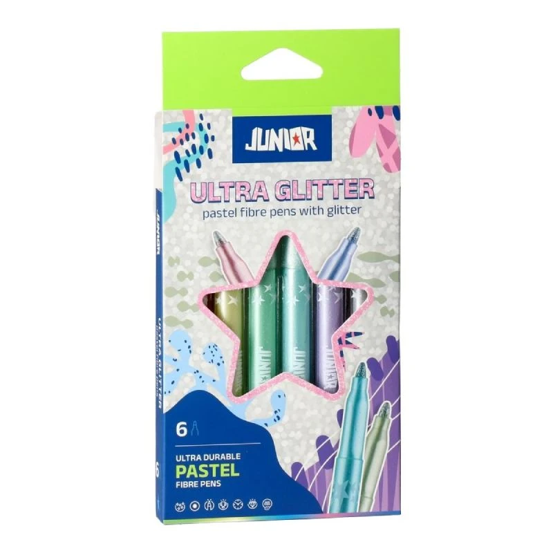 Ultra Glitter flomasteri sa šljokicama 1/6 – set od 6 sjajnih pastelnih boja sa šljokicama, 130331