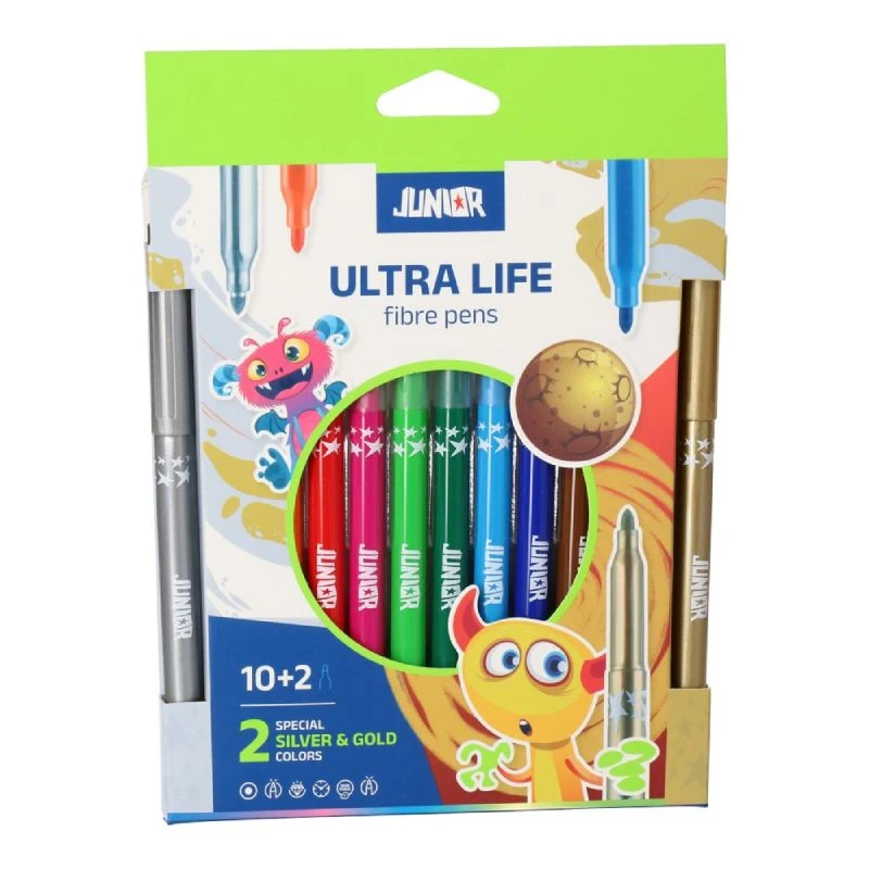 Ultra Life flomasteri 1/10 + zlatna i srebrna – set od 12 boja sa zlatnom i srebrnom 130314
