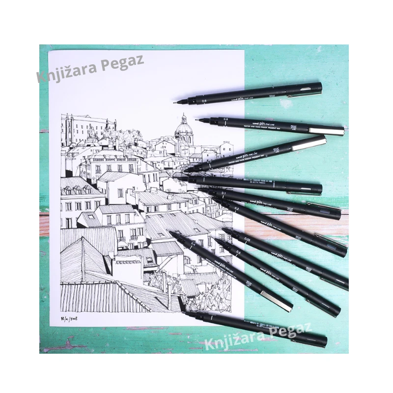 Uni-ball PIN fineliner 0.3 mm crni – vodootporni liner za tehničko crtanje i skiciranje