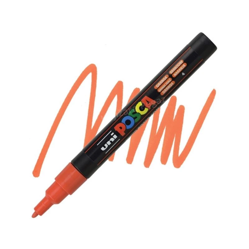 UNI POSCA PC-3M Fine akrilni marker narandžasta (orange) – profesionalni paint marker sa finim vrhom i bogatim, neprovidnim akrilnim mastilom na bazi vode, idealan za crtanje, pisanje, ilustracije, lettering, DIY projekte i obeležavanje na gotovo svim pov
