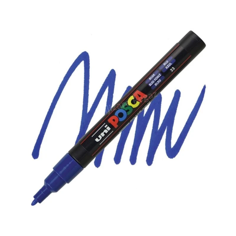 UNI POSCA PC-3M Fine akrilni marker plavi (blue) – visokokvalitetni profesionalni paint marker sa finim vrhom i intenzivnim, neprovidnim akrilnim mastilom na bazi vode, savršen za precizno crtanje, pisanje, ilustracije, lettering, DIY projekte i obeležava