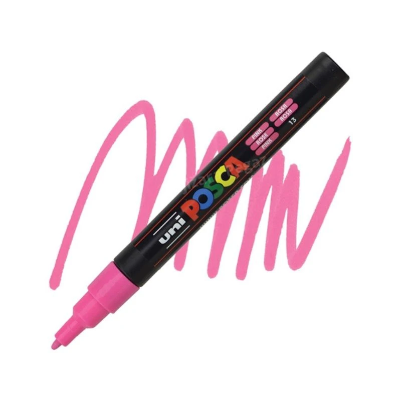 UNI POSCA PC-3M Fine akrilni marker roze (pink) – profesionalni paint marker sa finim vrhom i intenzivnim, neprovidnim akrilnim mastilom na bazi vode, idealan za precizno crtanje, pisanje, ilustracije, lettering, DIY projekte i kreativno obeležavanje na g