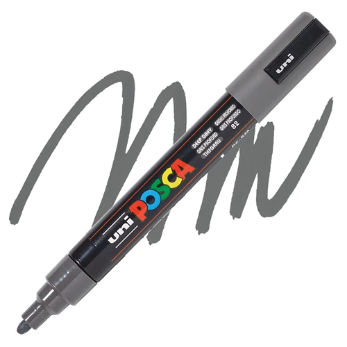 UNI POSCA PC-5M deep grey 82 – akrilni marker na vodenoj bazi, tamno sivi marker, medium vrh 1.8–2.5 mm, za crtanje, ilustracije, lettering i DIY dekoraciju
