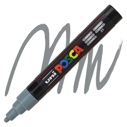 UNI POSCA PC-5M grey 37 – akrilni marker na vodenoj bazi, sivi marker, medium vrh 1.8–2.5 mm, za crtanje, ilustracije, lettering i DIY dekoraciju