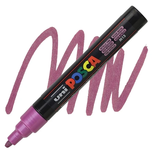 UNI POSCA PC-5M metallic pink M13 – akrilni marker na vodenoj bazi, metalik roze, medium vrh 1.8–2.5 mm, marker za crtanje, lettering, DIY i dekoraciju