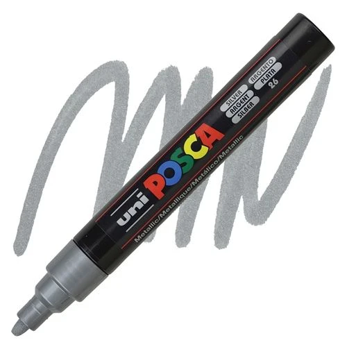 UNI POSCA PC-5M Medium marker 1.8–2.5 mm Silver 26 – metalik srebrni akrilni marker