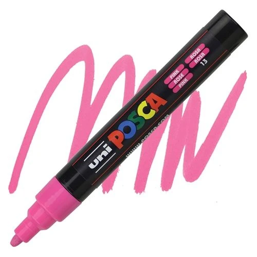 UNI Marker POSCA PC-5M Medium Pink 13 – umetnički marker za crtanje, dekoraciju i prilagođavanje površina, trajni i vodootporni, srednja debljina vrha 1,8–2,5 mm, idealan za umetnike, hobiste i profesionalce