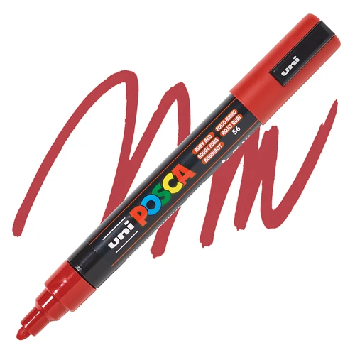 UNI POSCA PC-5M ruby red 56 – akrilni marker na vodenoj bazi, rubin crvena boja, medium vrh 1.8–2.5 mm, za crtanje, ilustracije, lettering i DIY dekoraciju